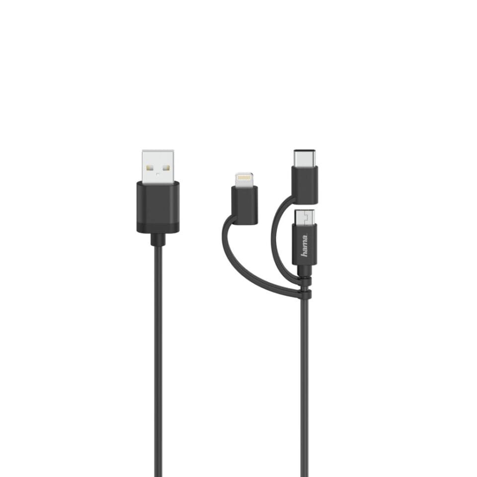 Hama Micro-USB-kabel 3in1 Incl. Adapt. Naar USB-C & Lightning USB 2.0 0