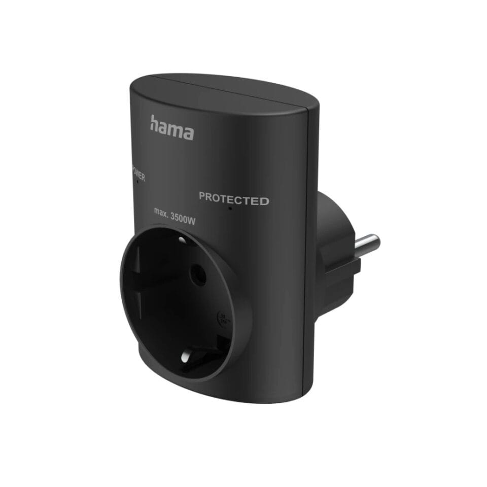 Hama Stopcontactadapter Geaard Stopcontact met Overspanningsbeveiliging Netspanning Zwart