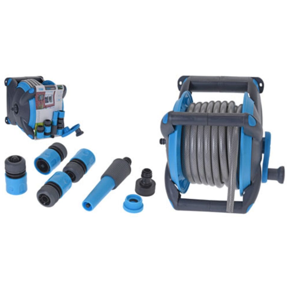 Pro Garden Tuinslang met Houder 15 m Blauw/Grijs