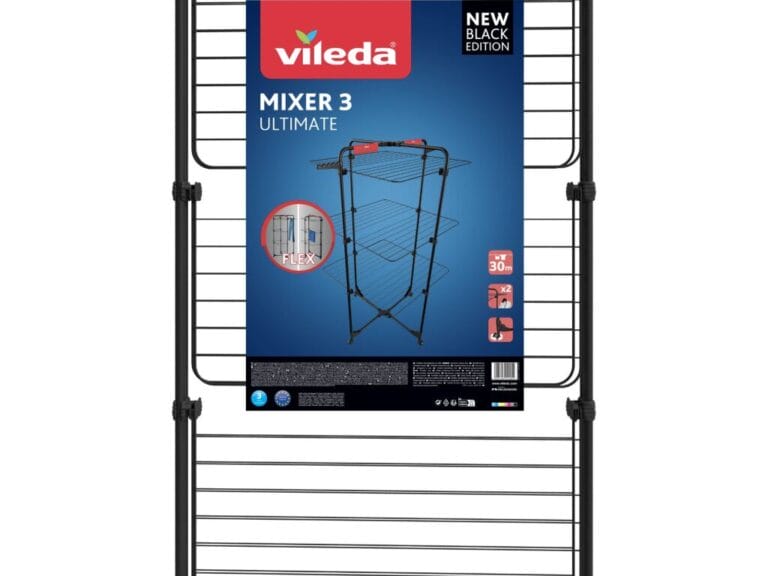 Vileda Mixer 3 Ultimate Droogtoren 30 m Drooglengte + Wieltjes Zwart