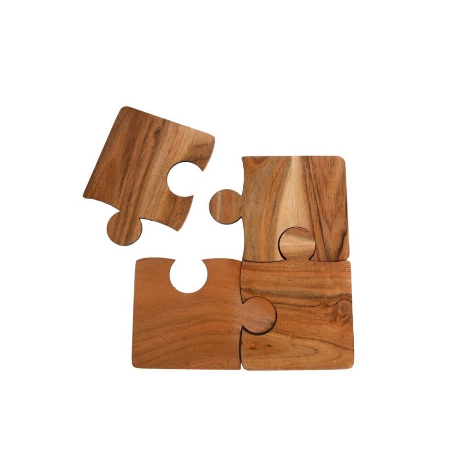 Onderzetters Puzzel 10x13x0.6 cm 4 Stuks Acaciahout