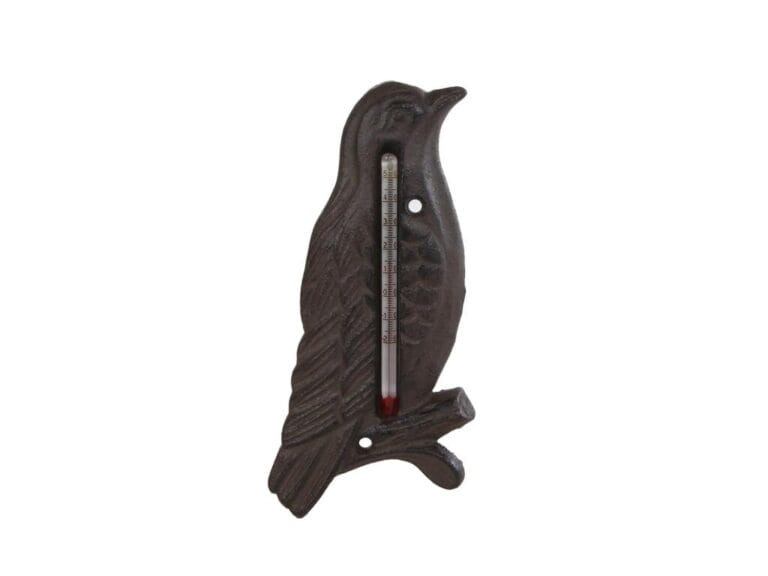 Metalen Buitenthermometer Vogel 17x8x1 cm Oud Bruin