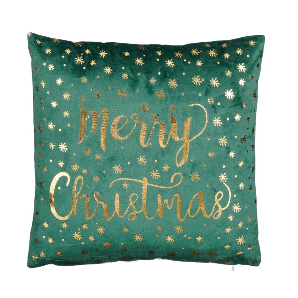 Kussen Merry Christmas 40x40x10 cm Groen