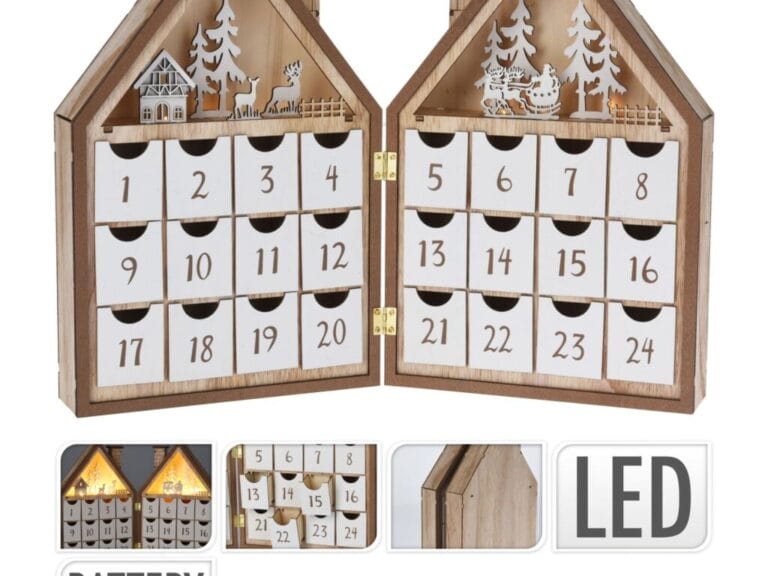 Houten LED Huis Adventskalender Bruin/Wit