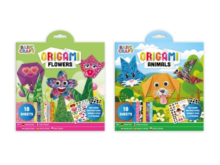 Basic Craft Origami Set Bloemen of Dieren + Stickers Verschillende Uitvoeringen