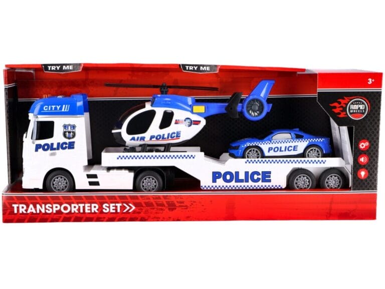 Rapid Wheels Autotransporter Politie + Auto en Helikopter + Licht en Geluid