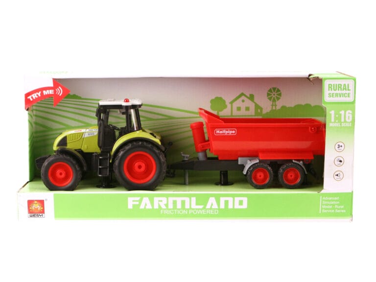 Wenyi Farmland Tractor + Aanhanger met Licht en Geluid 1:16 Rood
