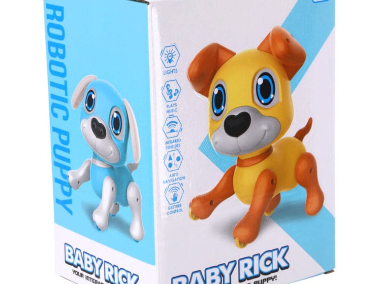 Robot Puppy Rick 20 cm + Licht en Geluid Blauw/Wit