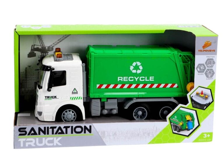 Recycle Vuilniswagen 30 cm + Licht en Geluid Groen/Wit