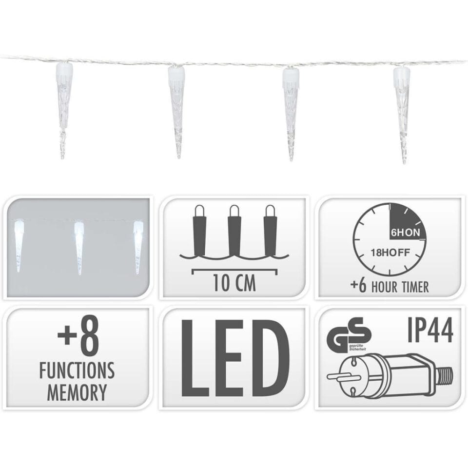 S.I.A. Kerstverlichting IJspegels 100 LEDs 9.9M IP44 + Timer