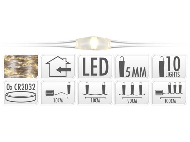 S.I.A. Zilverdraad Kerstverlichting op Batterij  90cm 10 LED Lampjes