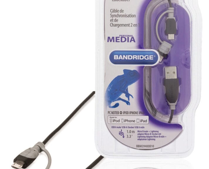 Bandridge BBM39400B10 2-in-1 Data En Oplaadkabel Usb Micro-b Male + Lightningadapter - A Male 1.00 M Zwart