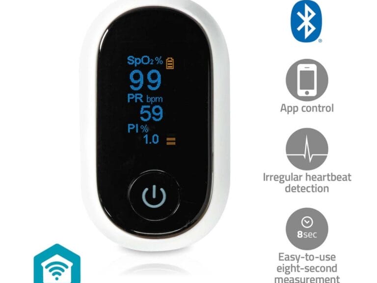 Nedis BTHOX10WT Smartlife Pulse Oximeter Bluetooth® Oled-scherm Anti-bewegingsinterferentie / Auditief Alarm / Hoge Precisie Sensor / Perfusie-index / Polsslag / Zuurstofverzadiging (spo2) Wit