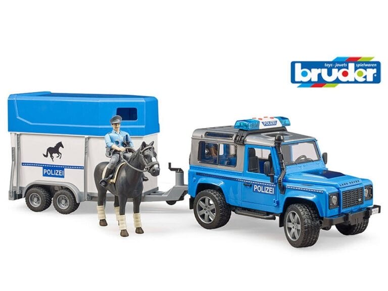 Bruder 02588 Politie Jeep met Paardentrailer + Paard en Figuur + Licht en Geluid