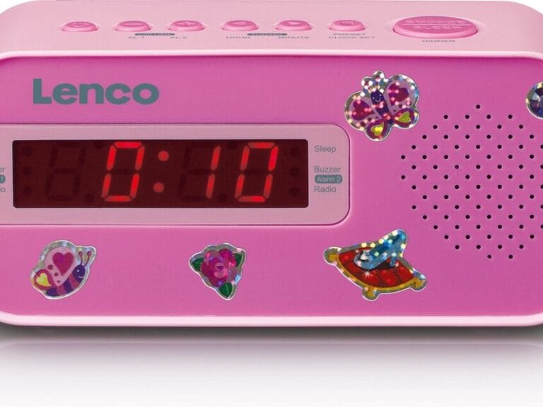 Lenco CR-205PK Wekkerradio met Slaaptimer Alarmfunctie met Stickerset Roze