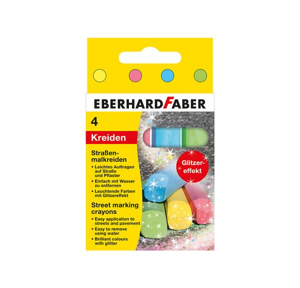 Eberhard Faber EF-526504 Stoepkrijt 4-kantig 4 Glitterkleuren