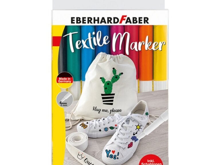 Eberhard Faber Textielmarker 8 Stuks in Etui + 4 Stencils met Sjablonen