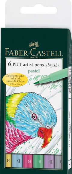Faber Castell FC-167163 Tekenstift Faber-Castell Pitt Artist Pen Brush Etui A 6 Stuks Pastel