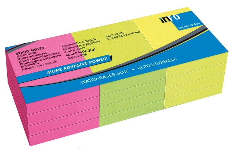 Info Notes IN-5653-39-PN Powernotes 50x40mm Ass. Brilliant Pak 12 Blok.