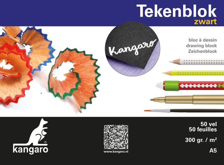 Kangaro K-5597 Tekenblok A5 300 Gram 50 Vel Zwart