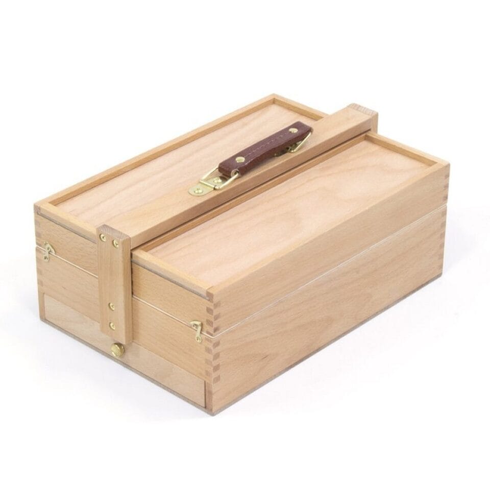 Kangaro K-830051 Gereedschapskist 3 Lagen 4 Laden + Leren Handvat 23.5x13x34 cm Beukenhout/Naturel