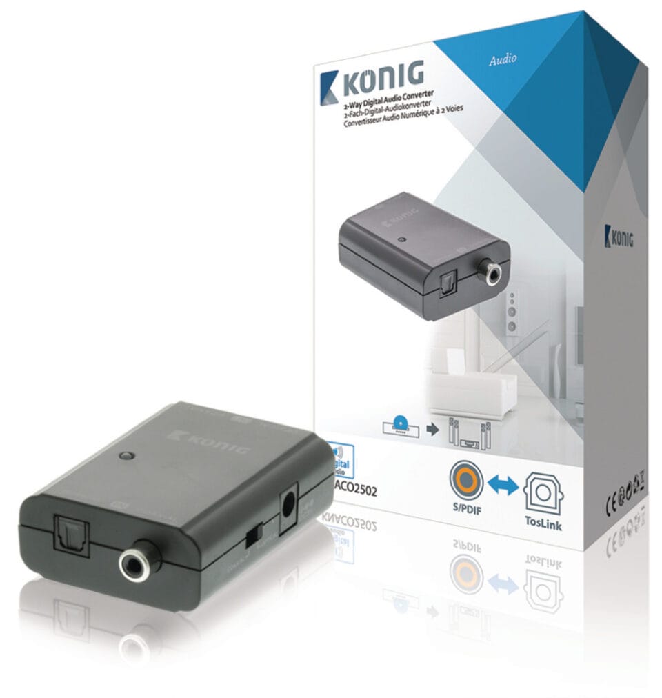 König KNACO2502 Digitale Audio Converter 1x Toslink Female + 1x S/pdif (rca) Female - 1x Toslink Female + 1x S/pdif (rca) Female Donkergrijs