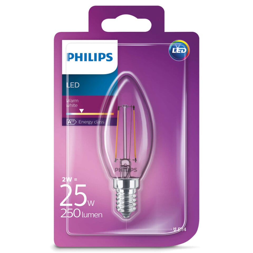 Philips LEDClassic 25W (2W) B35 E14 WW CL ND 1BC/4 Verlichting