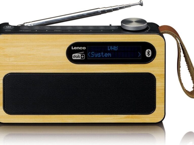 Lenco PDR-040BAMBOOBK Draagbare DAB Radio met FM/DAB+/Bluetooth Klok en Alarmfunctie Bamboe-Zwart