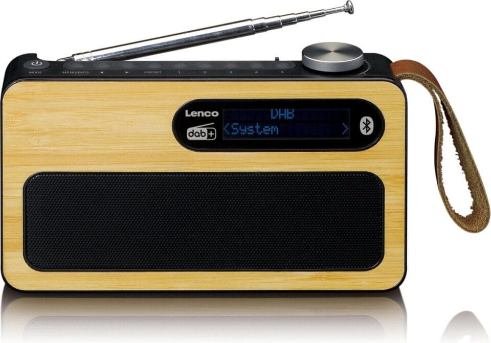 Lenco PDR-040BAMBOOBK Draagbare DAB Radio met FM/DAB+/Bluetooth Klok en Alarmfunctie Bamboe-Zwart