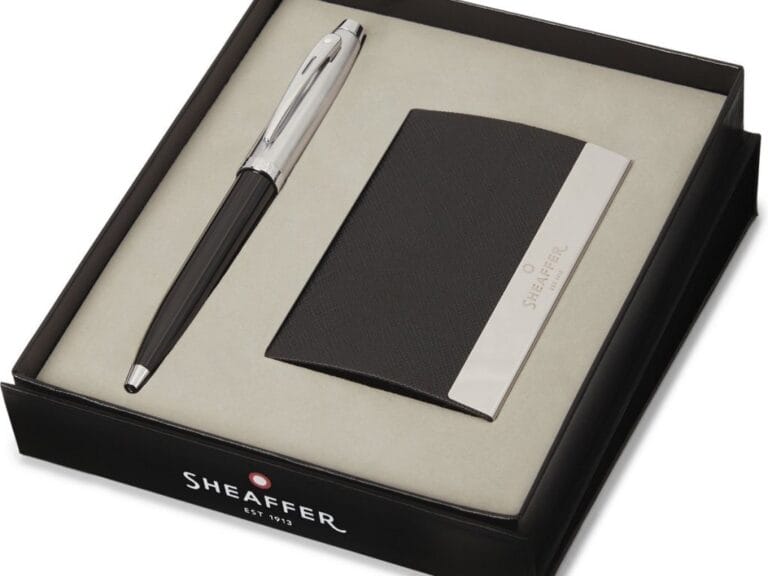 Sheaffer SF-G2931351-3 Balpen 100 M Giftset Glossy Black Barrel- Brushed Nickel Plated + Visitekaarthouder