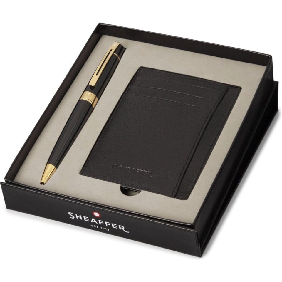 Sheaffer SF-G2932551-2 Balpen 300 M Giftset Glossy Black Chrome Gold Tone + Creditcardhouder