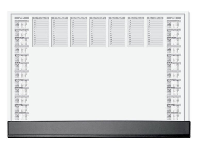 Sigel SI-HO365 Bureauonderlegger Office A2 + Kalender 24/25 40 Vel met Kunststof Rand Wit/Grijs/Zwart