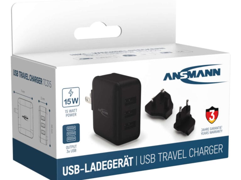 Ansmann USB Reisstekker VS/VK/EU Zwart